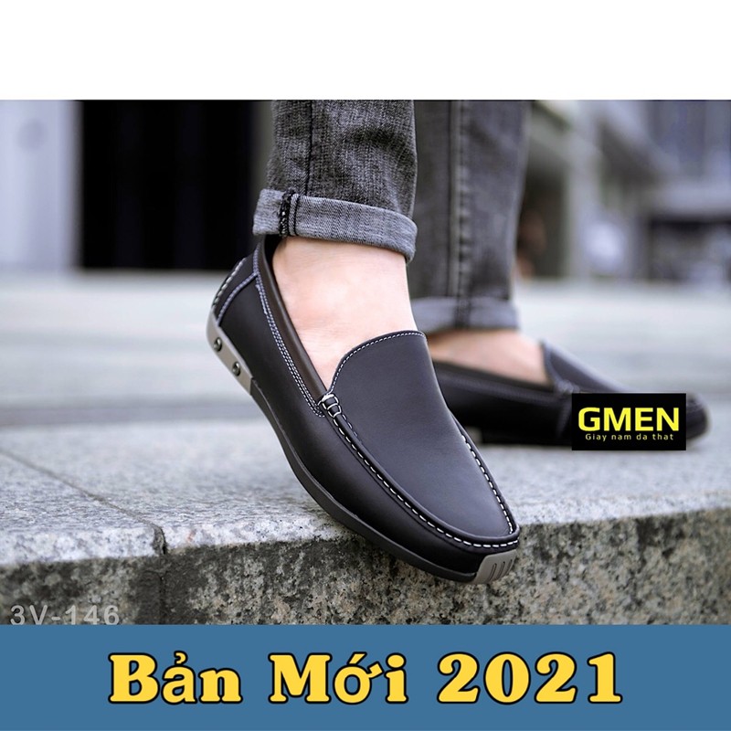 Giày lười nam da thật mềm mại , giày da đế cao su êm chân bảo hành 1 năm GMEN 007