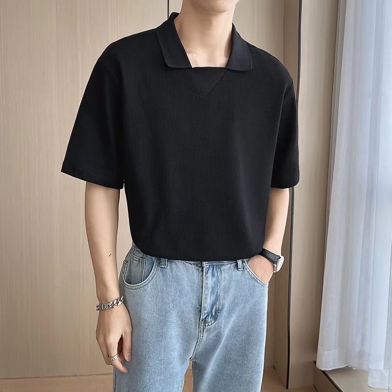 Áo Thun POLO Tay Ngắn Dáng Rộng Màu Trơn Phong Cách Hàn Quốc Thời Trang Mùa Hè Size M-2XL
