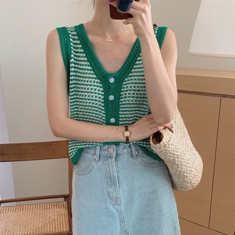 Áo Len Không Tay Màu Sắc Tương Phản Phong Cách Hàn Quốc 185296 Áo Không Tay Cổ Điển Houndstooth