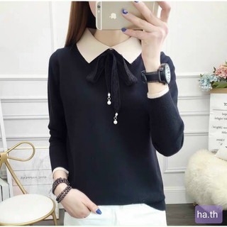 Áo len cổ bẻ nơ ren