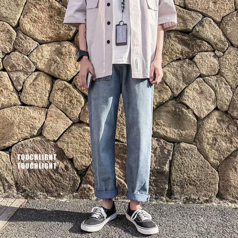 Quần jeans ống rộng thẳng chín tấc phong cách Hàn Quốc mùa hè hợp thời trang cho nam  ྆