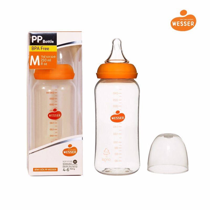 Bình sữa Wesser cổ hẹp PP Bottle kháng khuẩn 250ML