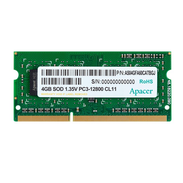 Ram Laptop Apacer DDR3L 4GB Bus 1600Mhz 1.35v DV.04G2K.KAM - Hàng Chính Hãng