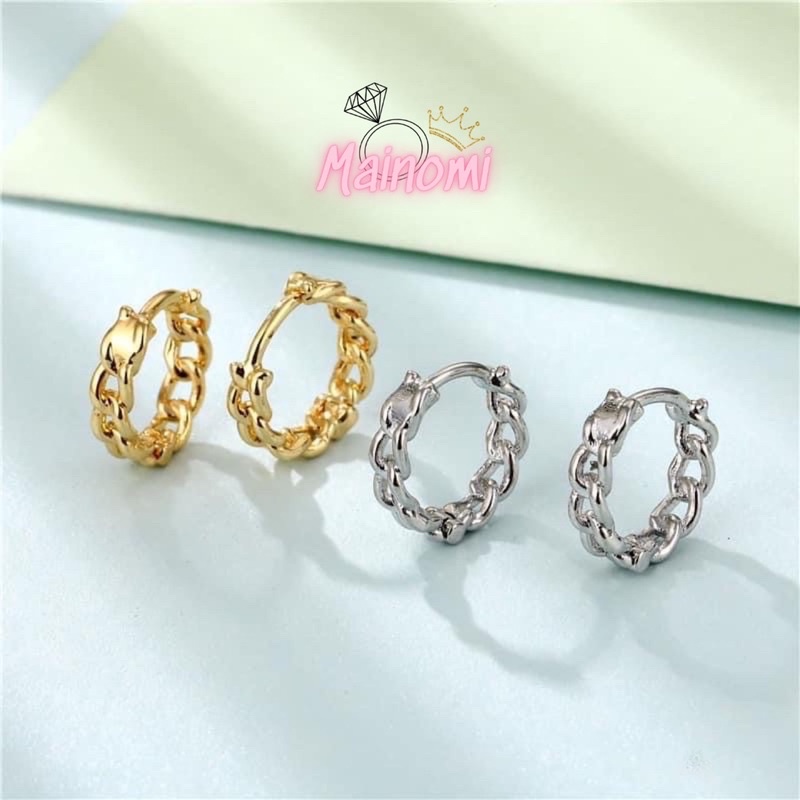 Bông tai kiểu, thiết kế hình mắt xích, mới lạ độc đáo Mainomi Shop Bạc Xinh