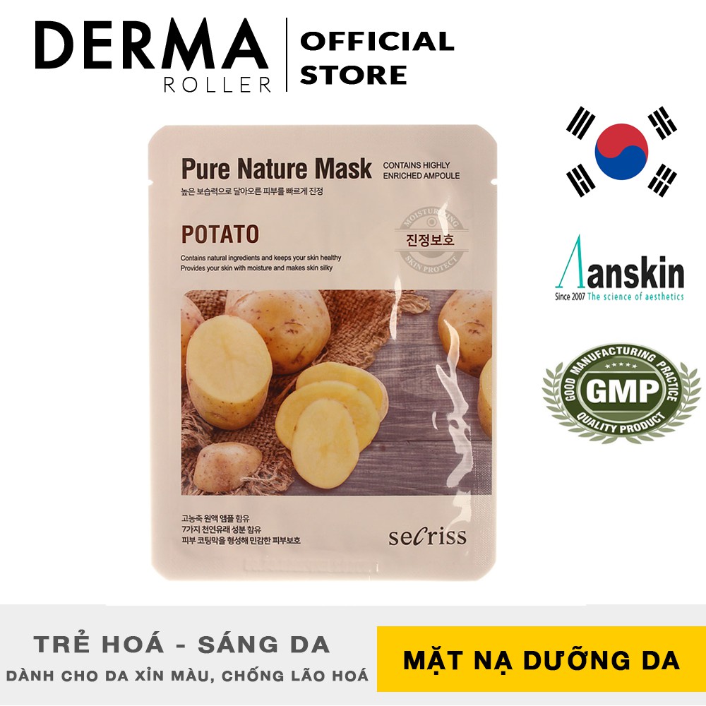 Mặt Nạ Pure Nature Mask Potato Khoai Tây Mịn Da Làm Đều Màu Da Giảm Mụn - SECRISS - ANSKIN - HÀN QUỐC - DERMAROLLER