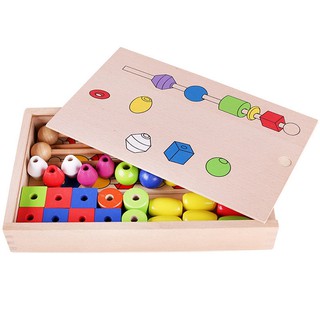 Early education puzzle fine training wooden stick wearing beaded toy