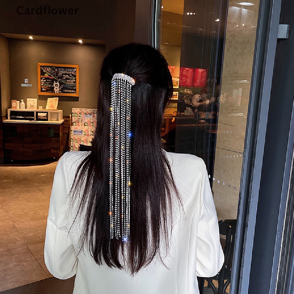 &lt; Cardflower &gt; Kẹp Tóc Chuỗi Dài Đính Đá Lấp Lánh Quà Tặng Trang Sức Cho Nữ
