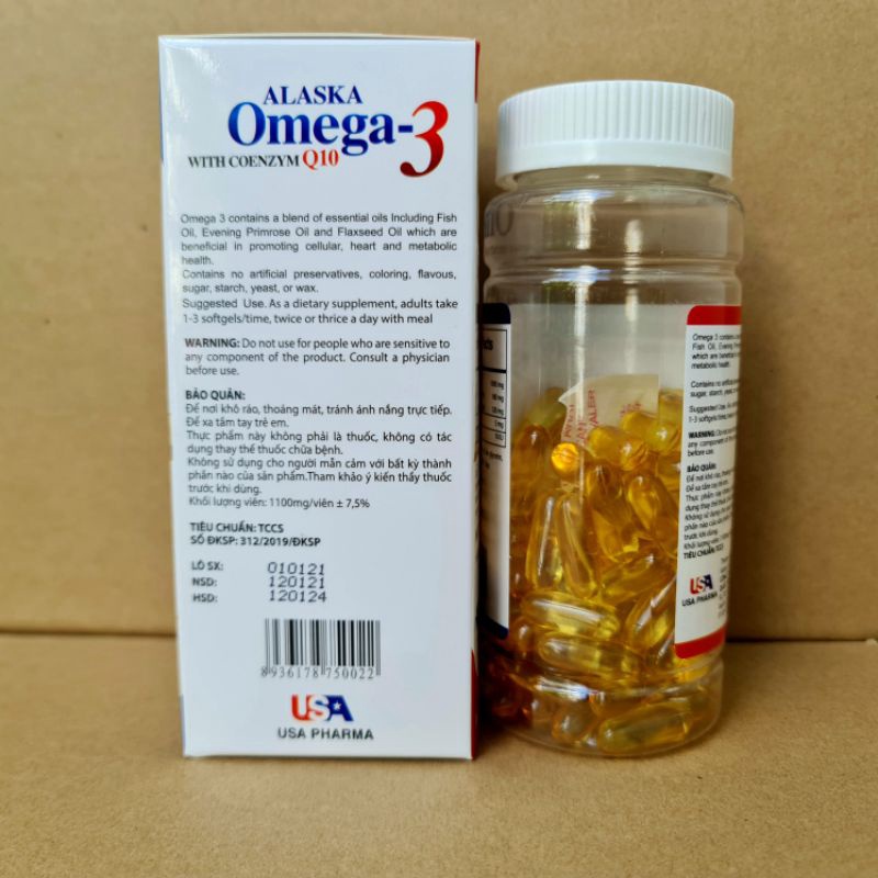 Dầu cá Alaska omega 3 with coenzym Q10 hộp màu trắng gia đình Hộp 100 viên