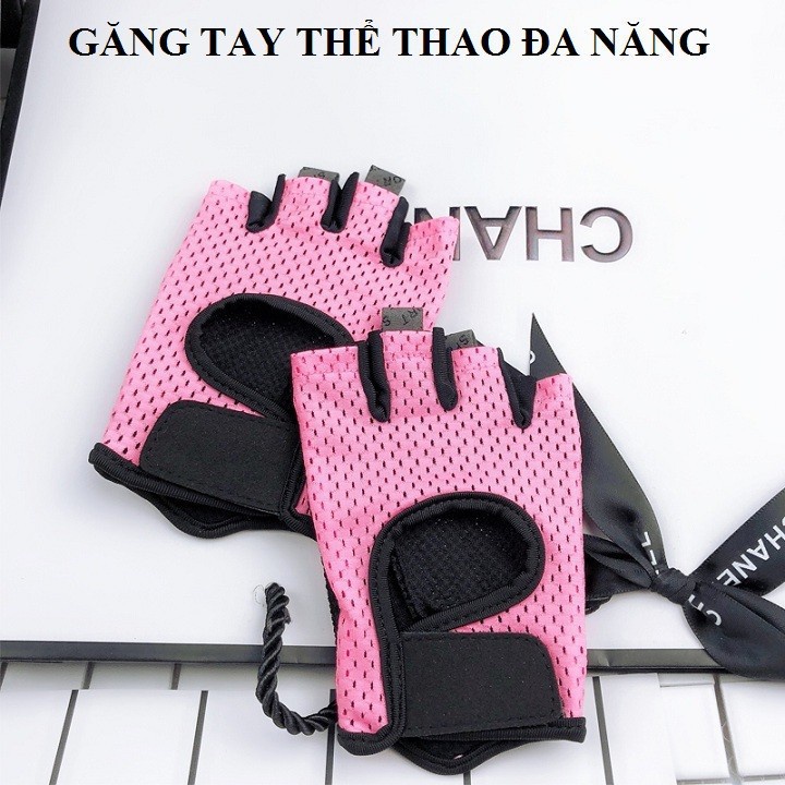 Găng tay nữ tập gym màu hồng, găng tay hở ngón chống trượt thoáng khí thể thao, bao tay nữ tập thể hình