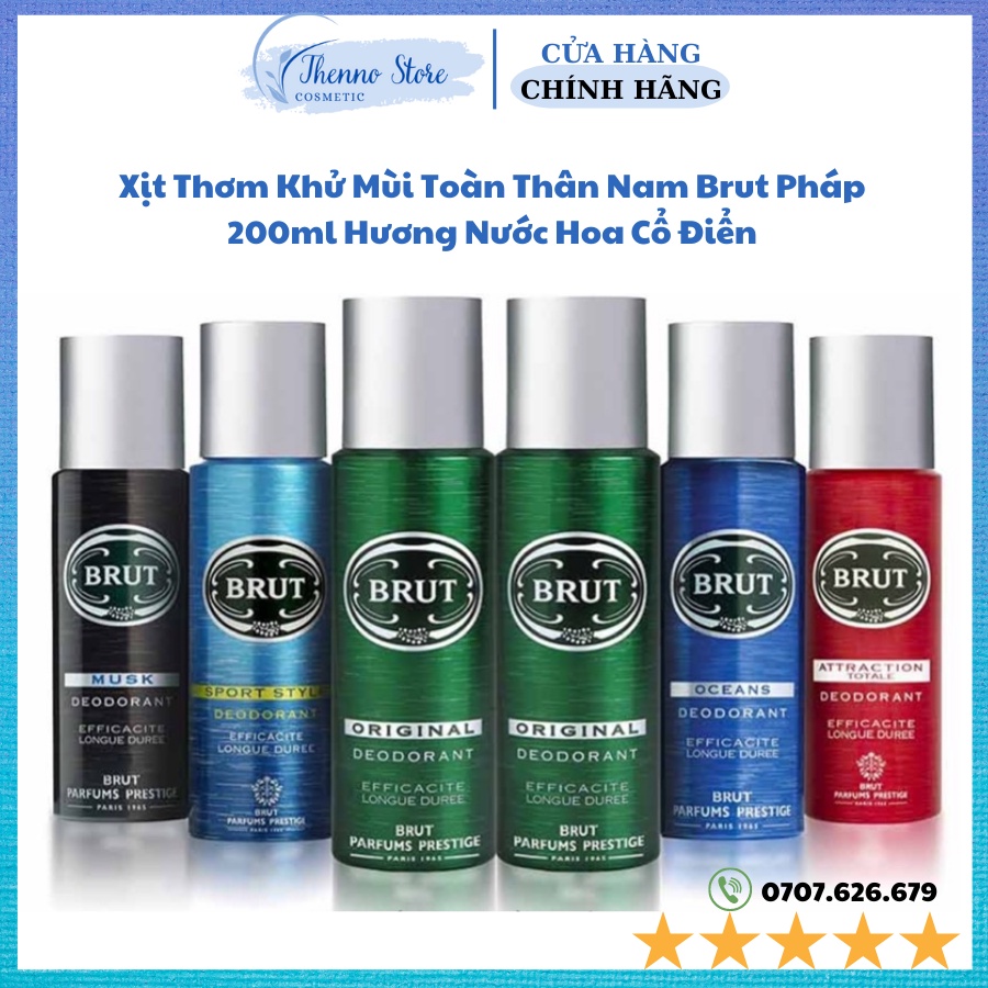 Xịt Thơm Khử Mùi Toàn Thân Nam Brut Pháp 200ml Hương Nước Hoa Cổ Điển