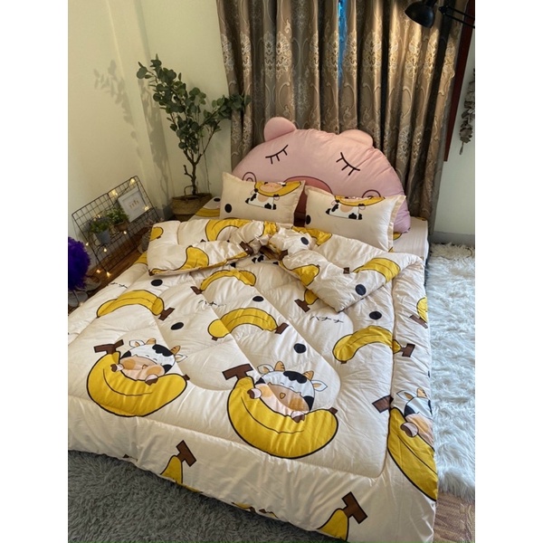 Trọn bộ 5 món ga gối chăn phao poly cotton có ruột bông dày loại 1 | BigBuy360 - bigbuy360.vn