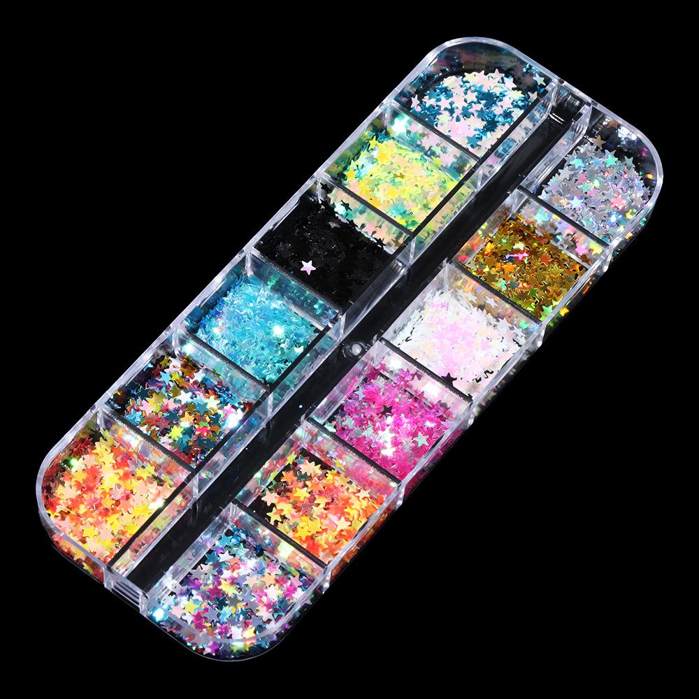 [Hàng mới về] Kim tuyến trang trí móng tay nghệ thuật họa tiết ngôi sao/mặt trăng 3D lấp lánh