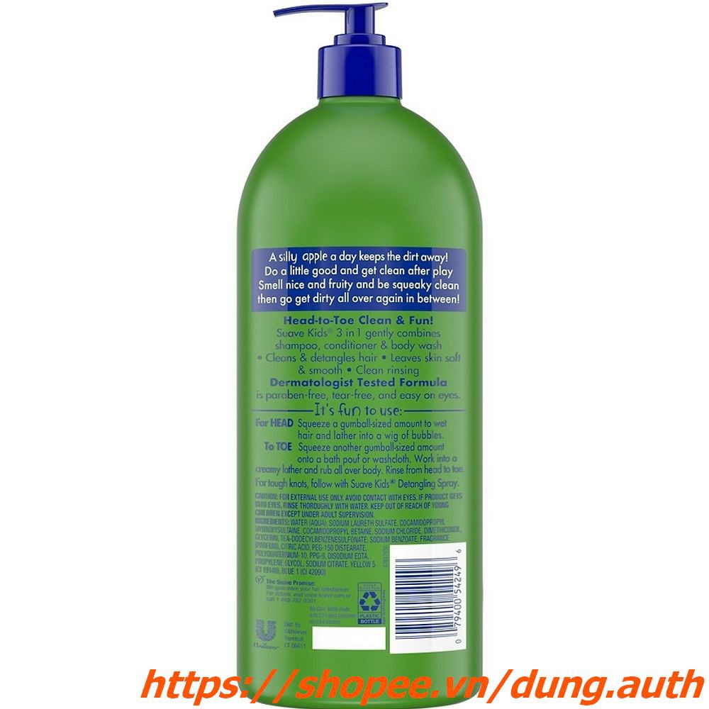 Dầu Tắm Gội Xả Tắm 1.18l Suave Kids 3 Trong 1 (Tắm, gội và xả) | BigBuy360 - bigbuy360.vn