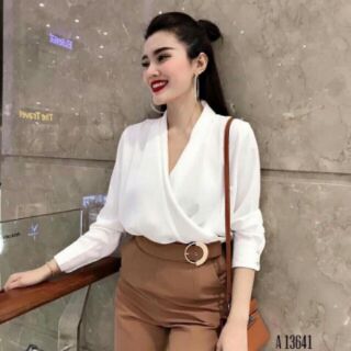 Áo sơmi lụa vạt chéo