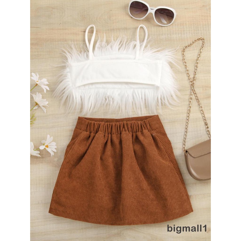 Set Áo Không Tay Kèm Chân Váy Chữ A Đính Lông Vũ Màu Sắc Cho Bé 1-6 Tuổi