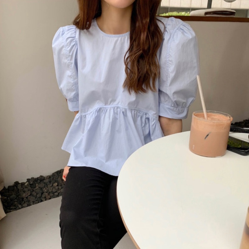 Áo Kiểu Tay Phồng Cổ Tròn Form Rộng Phong Cách Hàn Quốc