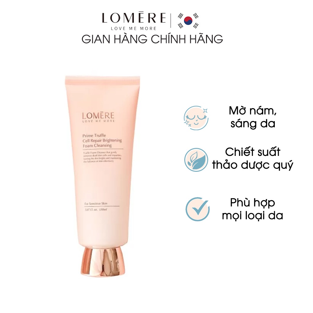Sữa Rửa Mặt Lomere Prime Truffle Cell Dưỡng Trắng, Làm Sạch Các Bụi Bẩn Từ Sâu Lỗ Chân Lông An Toàn Dịu Nhẹ 150ml