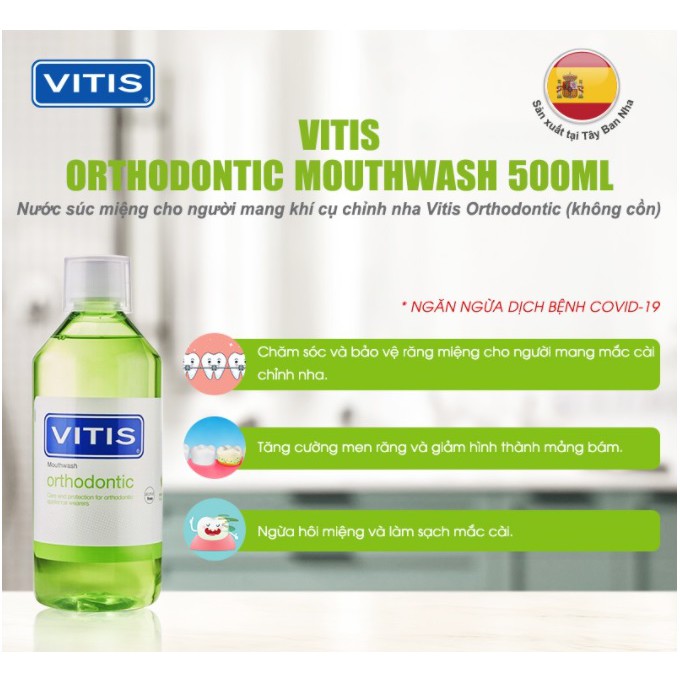 Nước súc miệng chỉnh nha niềng răng VITIS ORTHODONTIC 500ml [dvcareshop]