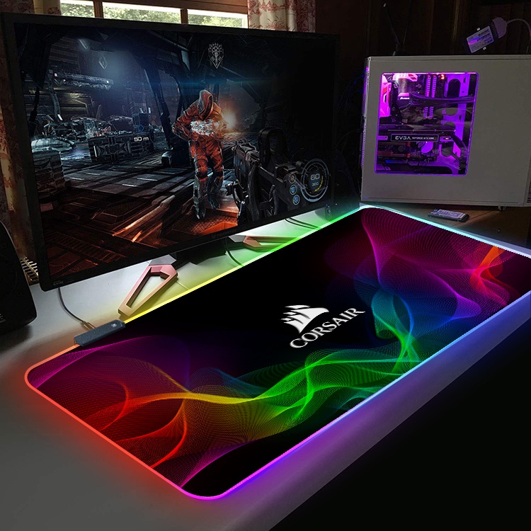 Lót Chuột, Pad Chuột LED RGB Custom ROG, AORUS, MSI, COSAIR, LOGITECH Size Lớn 80x30/ 90x40CM FUGEAR