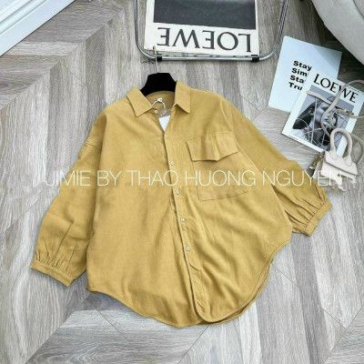 Áo sơ mi nhung tăm vạt bầu nắp túi 1 bên trẻ trung nhiều màu sắc