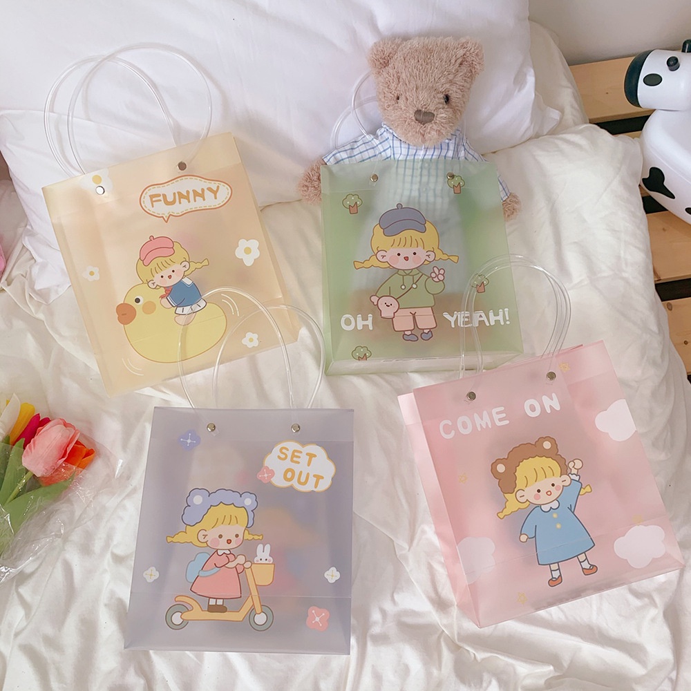 Túi Đựng Đồ Mua Sắm Màu Kẹo In Họa Tiết Hoạt Hình Dễ Thương Phong Cách Hàn Quốc Cho Bé Gái