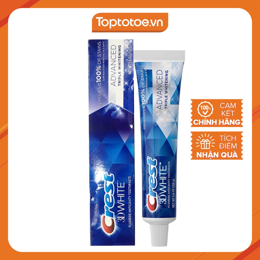 Kem Đánh Trắng Răng Crest 3D White Advanced Triple Whitening 158g Chính Hãng Mỹ
