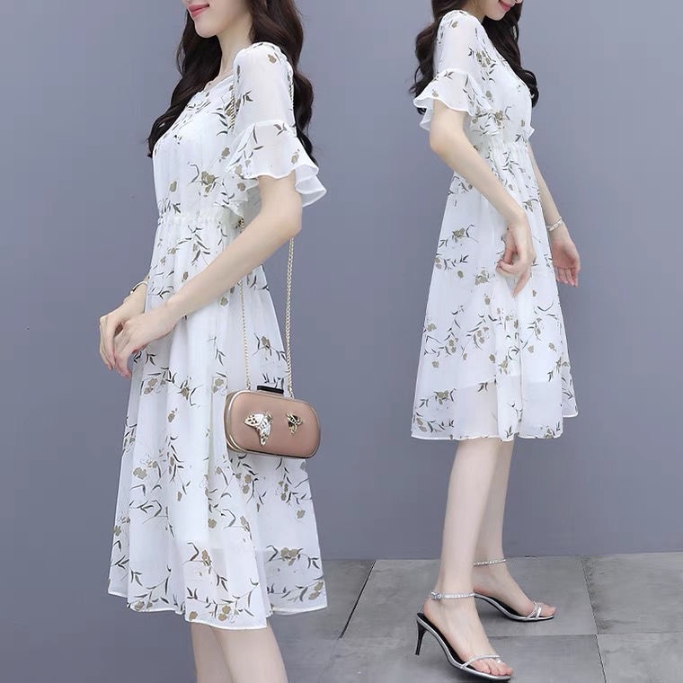 Hàng Bán Chạy Đầm Chiffon Mỏng Dáng Chữ a In Hoa Phong Cách Mùa Hè Kiểu Mới Kích Thước Nhỏ 2022 Thời Trang Cho Nữ