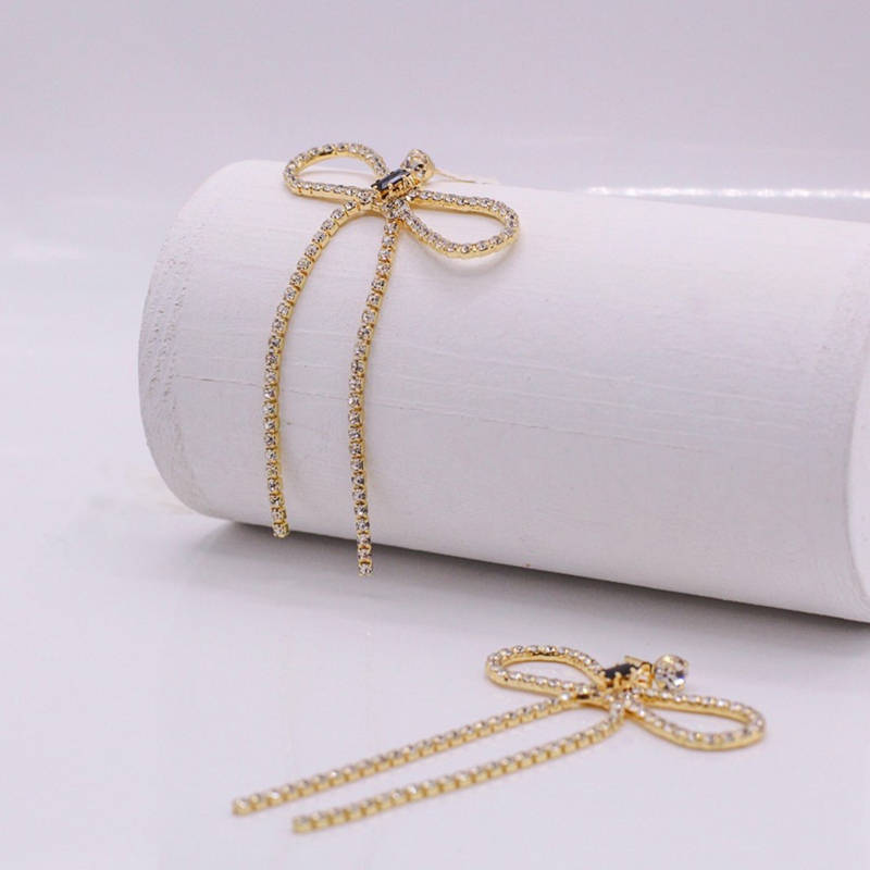 Korean fashion jewelry new wish Amazon AliExpress popular claw chain crystal rhinestone bow earrings female