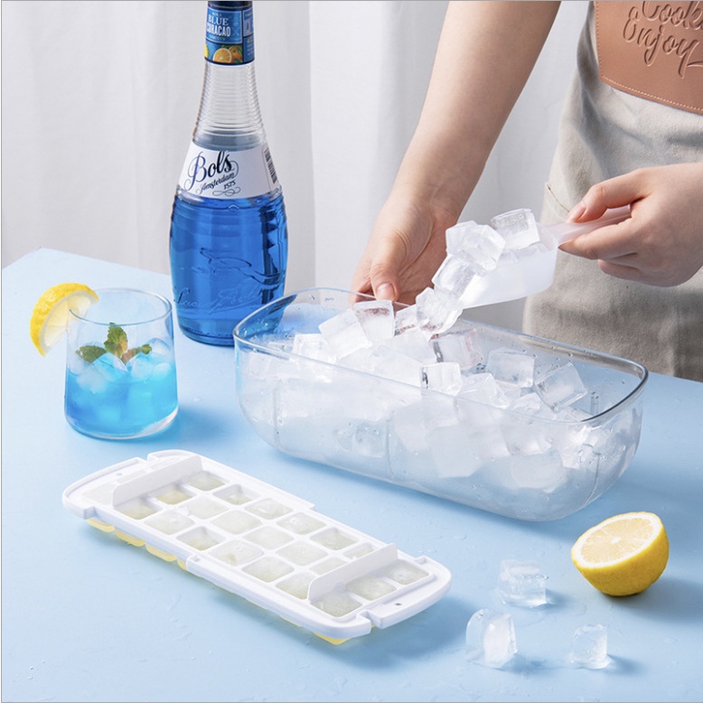 Khay Làm Đá Viên 2 Tầng Dung Tích Lớn Bằng Silicon Có Nắp Đậy Thông Minh - Getgo1