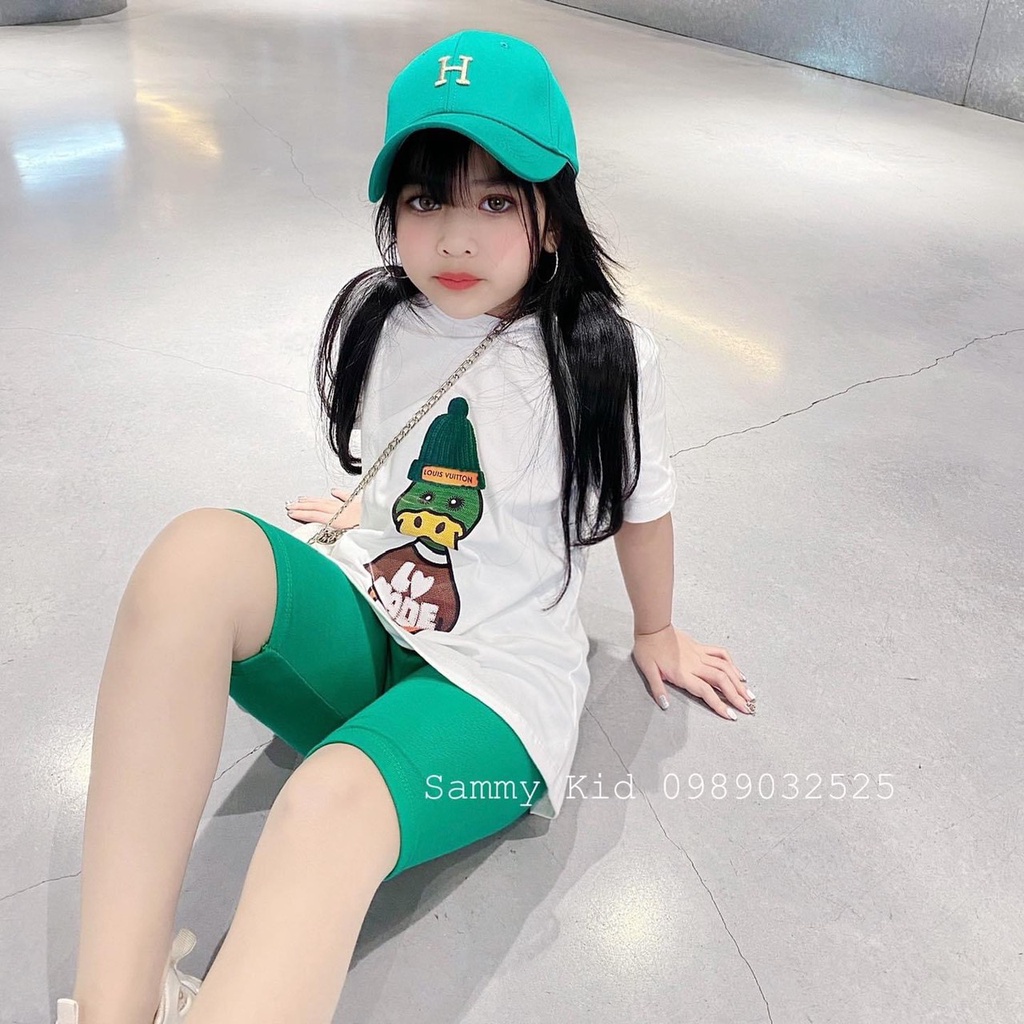 Đồ bộ bé gái, Set Áo phông thun cotton dáng thụng hình vịt và Quần legging đùi vải Zip tăm size Đại 18-33 kg, SUN KID'S