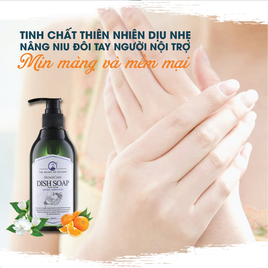 Nước rửa chén tinh dầu Sả Cam thảo mộc PK 1000ml - thành phần hữu cơ, an toàn da tay.