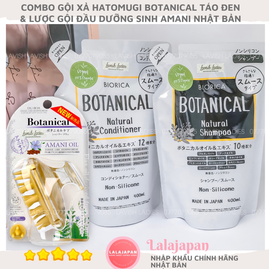 [Bill Nhật] Combo Gội Xả Hatomugi Botanical Táo Đen và Lược Gội Đầu Amani Lược Gội Dưỡng Sinh Nhật Bản | BigBuy360 - bigbuy360.vn