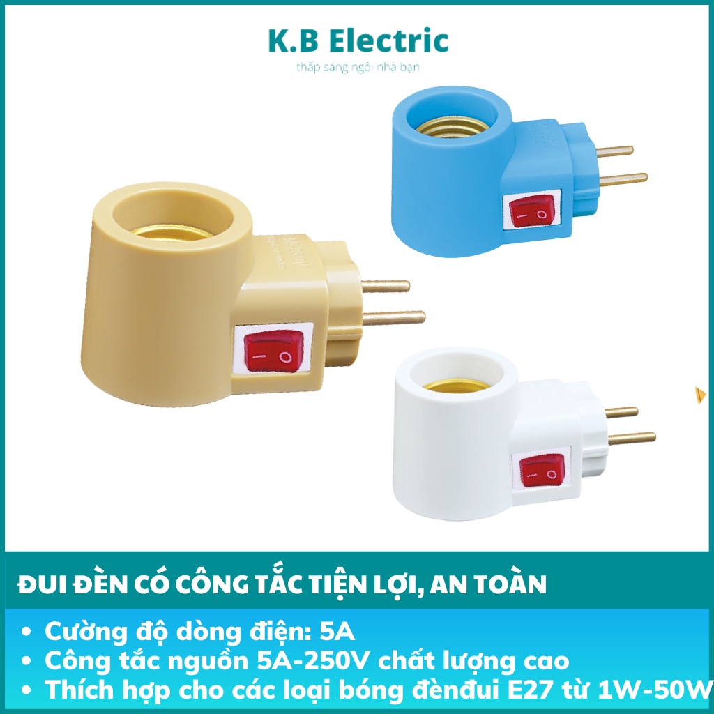 Đui đèn liền phích cắm có công tắc tiện lợi, an toàn ĐLP1 KB Electric