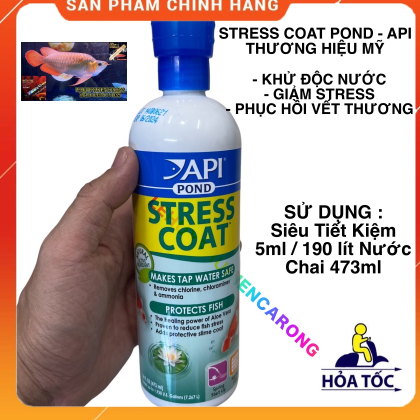 STRESS COAT POND Giảm Stress, Xử Lý Nước, Khử Clo Cho Bể Cá Cảnh, Chai 473ml Chính Hãng API MỸ