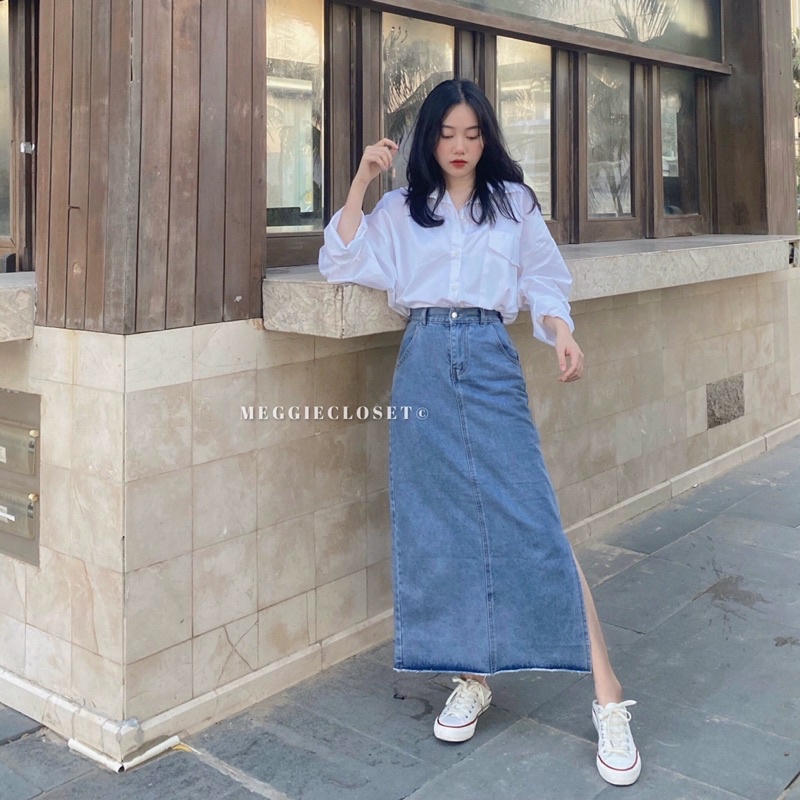 Chân váy jean xẻ một bên DUBATI