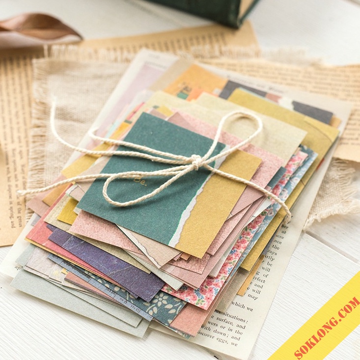Bộ 60 tờ kraft Vintage STI05 giấy trang trí retro làm Bullet journal, bưu thiếp, nhật ký