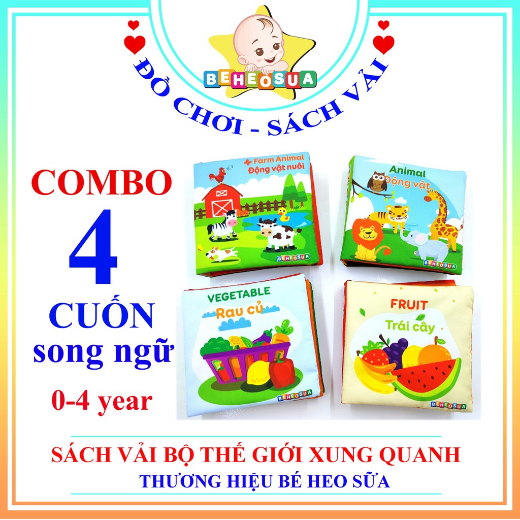 Sách vải cho bé - động vật, trái cây, rau củ thương hiệu Bé Heo Sữa sản xuất tại Việt Nam