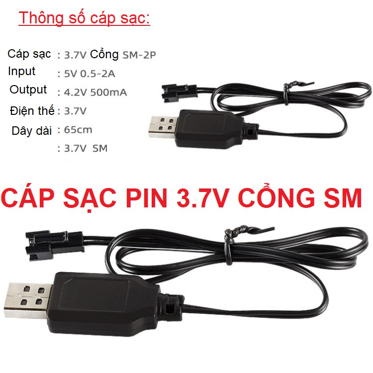 Cáp sạc 3.7v jack nối SM dùng sạc pin xe mô hình điều khiển