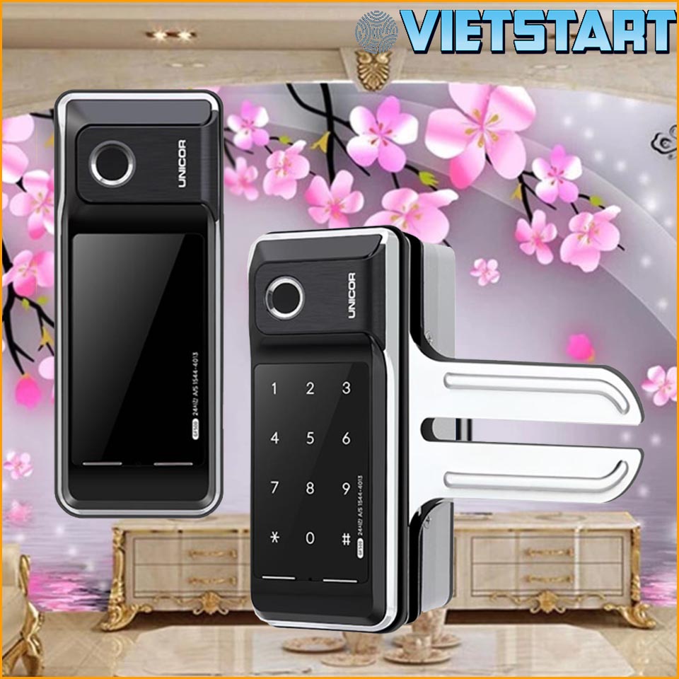 Khóa thông minh Unicor Glass GF500 khóa bằng vân tay, mật khẩu, thẻ từ - phù hợp cho khách sạn, chung cư, nhà trọ