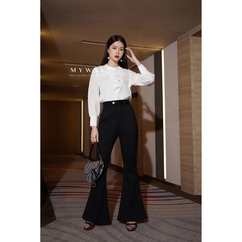 Áo Sơ Mi Nữ Công Sở  MY WAY Trắng Tay Bồng Cổ Tàu Basic Sang Trọng 5MA0328