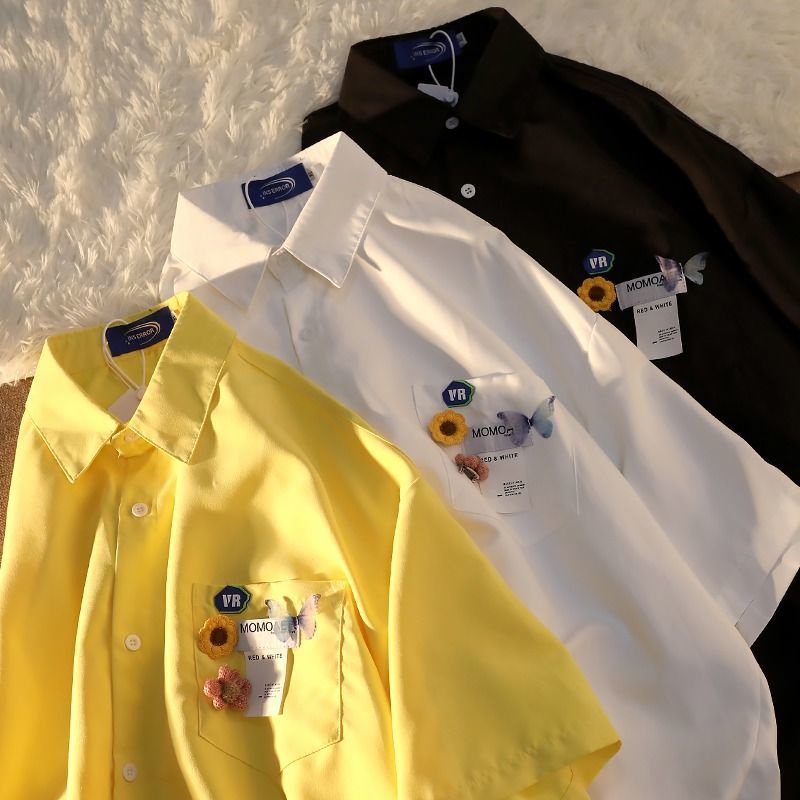 Áo Sơ Mi Tay Ngắn Dáng Rộng Phong Cách Retro Pháp Ngọt Ngào Cho Nữ