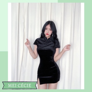 Sườn xám nhung body basic (ảnh thật)