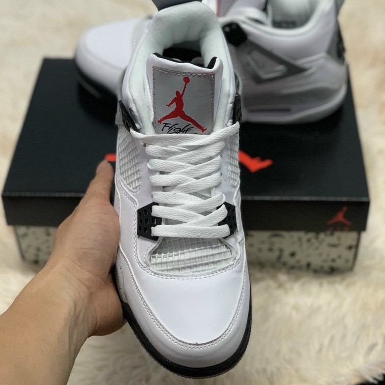 ✔️Giày Jordan 4 Low Trắng Đen Logo Đỏ White Cement Fullbox✔️