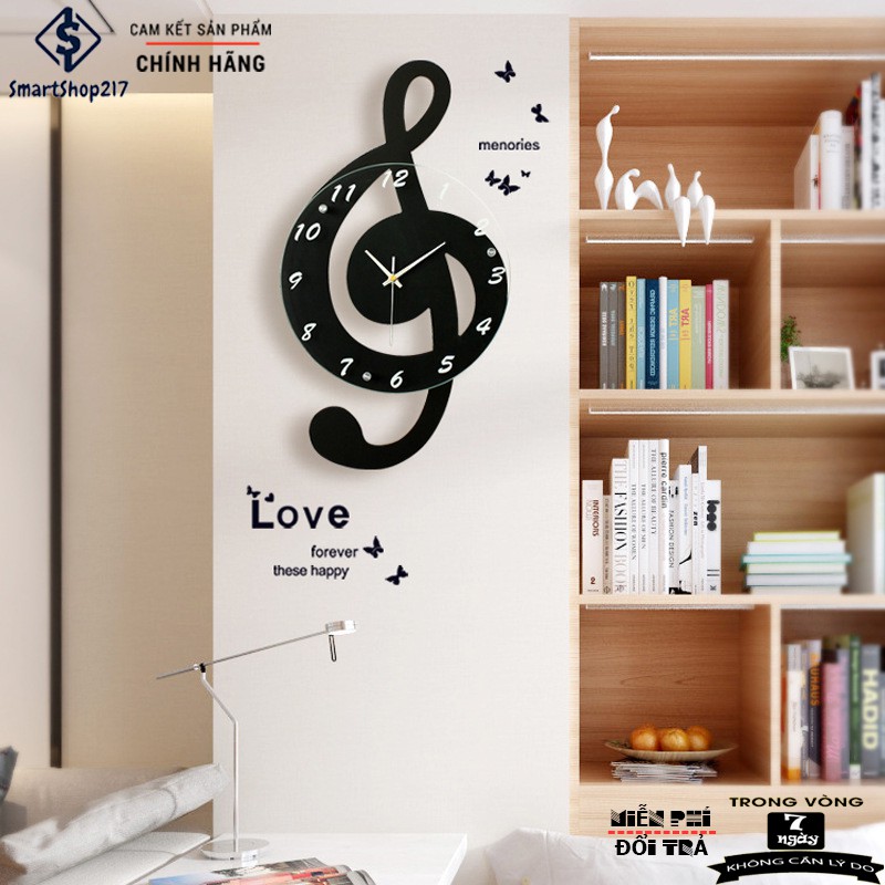 [DH-005] Đồng Hồ Treo Tường Hình Nốt Nhạc (Tặng Decal trang trí + Bộ Kim dự phòng + Đinh treo chống hỏng tường)