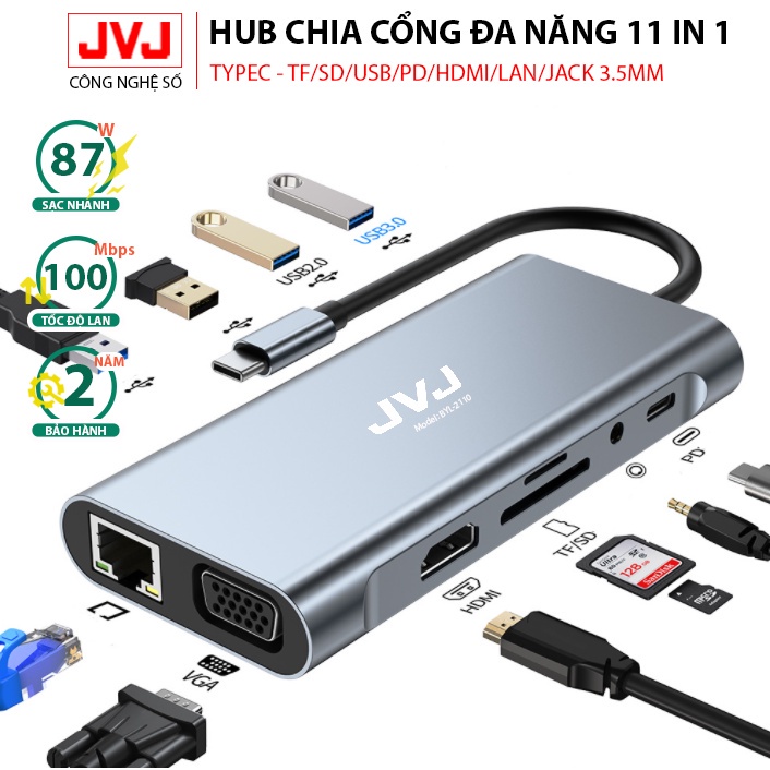 Hub type C USB C6 JVJ 6 trong 1 đa năng cổng chuyển đổi chia cổng USB 3.0 tốc độ 500Mb/s SD, TF, 4K,HDMI cho MacBook lap