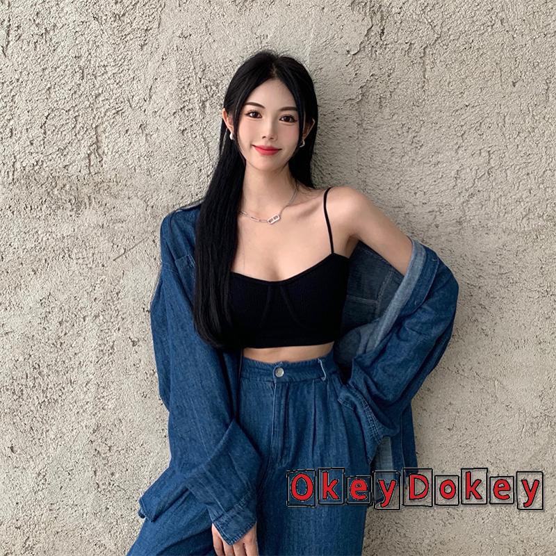Áo Lửng Hai Dây Dệt Kim Mỏng Ôm Dáng Mềm Mại Màu Trơn Có Ngực Thời Trang Mùa Hè Cho Nữ