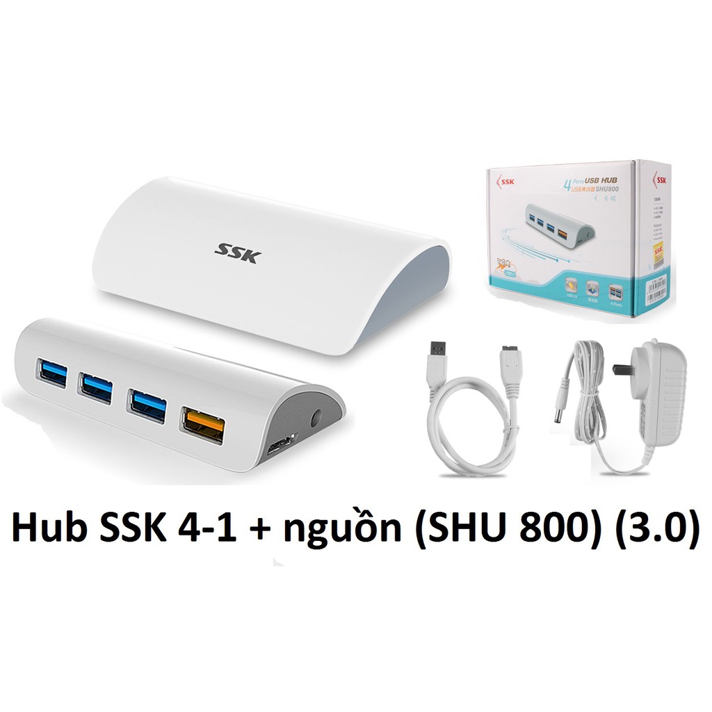 Hub USB bộ chia cổng USB 3.0 từ 1 ra 4 cổng SSK SHU 800 có nguồn rời