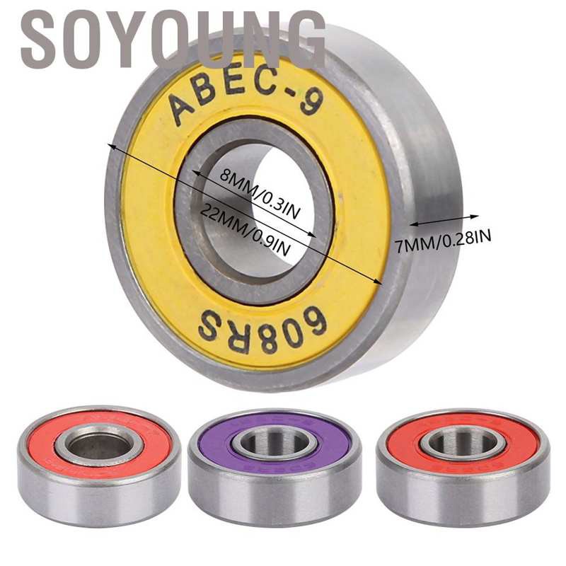 Soyoung Skateboard Bearings Pack of 8 Slime ABEC-7/9 608RS Scooter Ball Kit