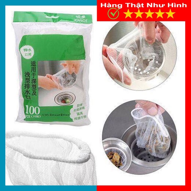 COMBO 100 Túi Lọc Rác Bồn Rửa Chén Chất Liệu Vải Lưới Có Thun Ở Đầu Dễ Sử Dụng