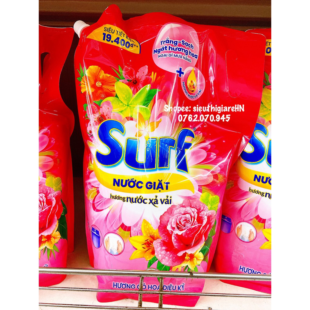 Nước giặt Surf 3,5kg hương cỏ hoa diệu kỳ và hương sương mai túi có nắp xoay